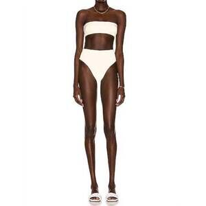 NEW HAIGHT ribbed high leg hotpants bikini bottom in white clay